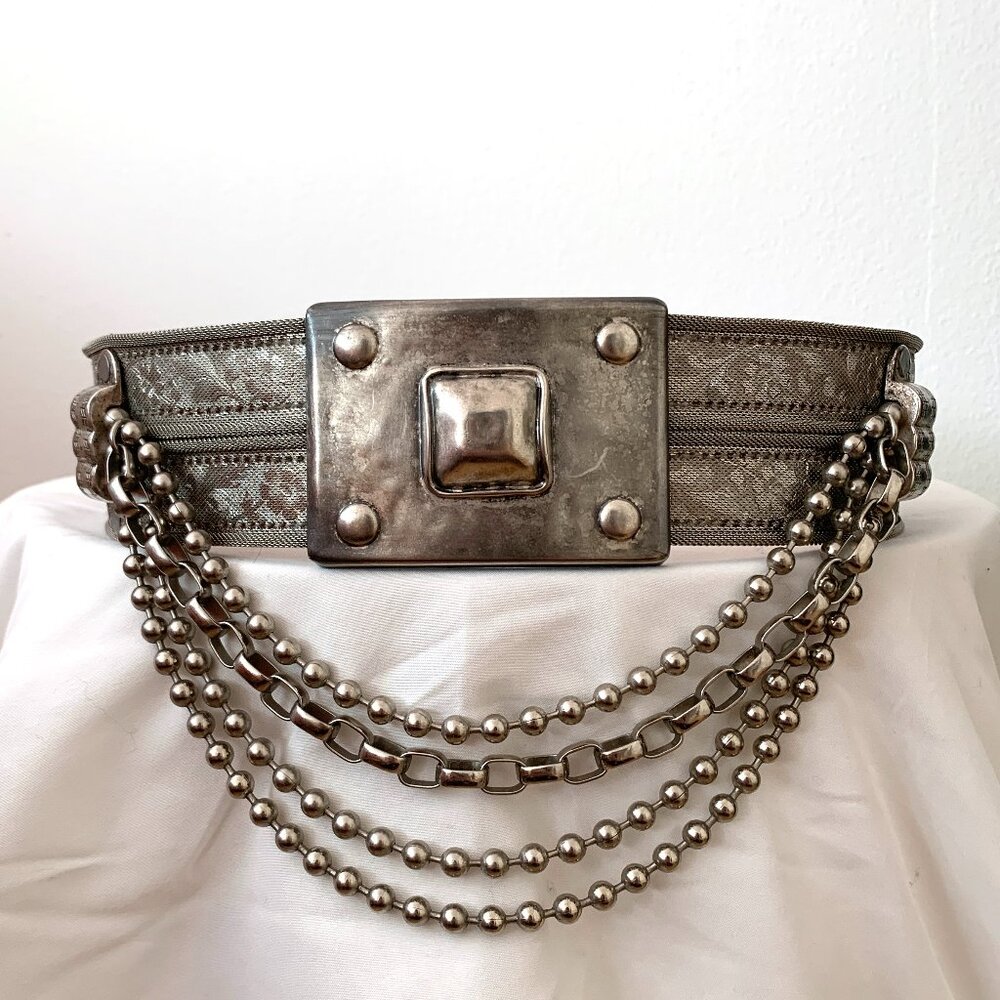 Streets Ahead Vintage Embossed Silver Belt with Draping Chains